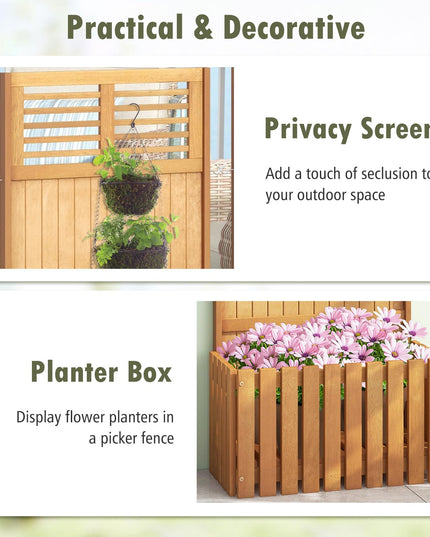 Giantex Set of 1/2 Raised Garden Bed with Trellis, 41” Wooden Potted Plant Box w/Privacy Screen