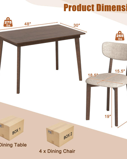 Giantex 5-Piece Dining Table Set for 4, Kitchen Table Set with 48” Dinner Table, Padded Seat, Rubber Wood Legs