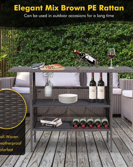 Outdoor Patio Rattan Wicker Bar Counter Table
