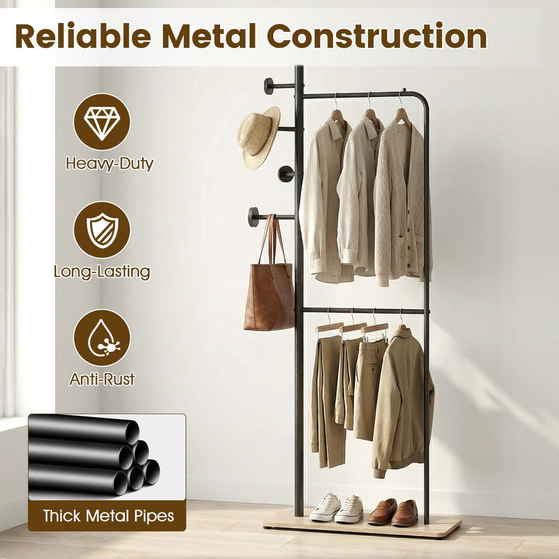 Giantex Double Rods Clothes Hanging Rack Freestanding Clothes Organizer