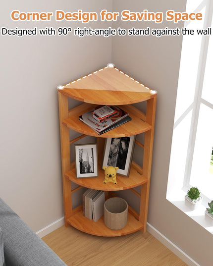 Giantex 4-Tier Corner Shelf, 34" Bookshelf with Rubber Wood Frame, Anti-Toppling Kit