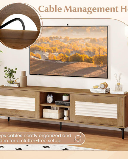 Meuble TV Moderne Milieu de Siècle Giantex pour TV 55-65 Pouces | Meuble TV à Rainures Ondulées