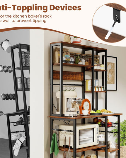Giantex Large Bakers Rack with Power Outlet 6-Tier Microwave Stand with Wire Basket