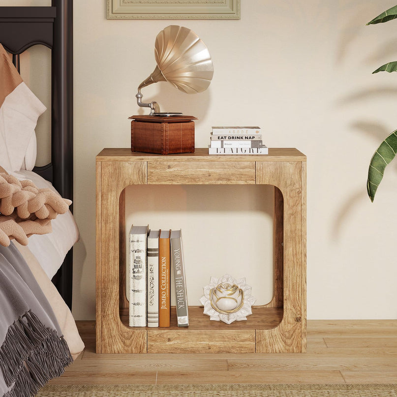 Giantex 2 Tier Farmhouse Side Table with Open Storage Shelf