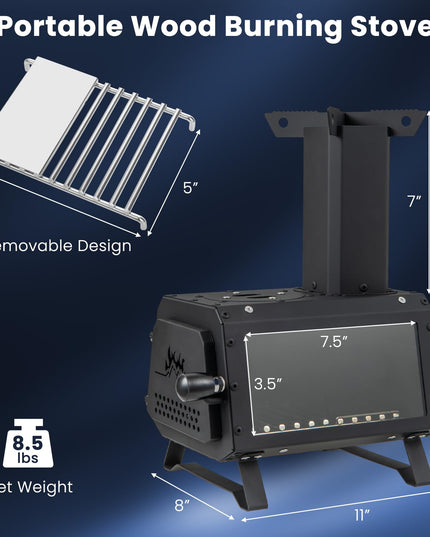 Giantex Portable Camping Wood Stove - Mini Wood Burning Stove w/ 2 Cooking Positions