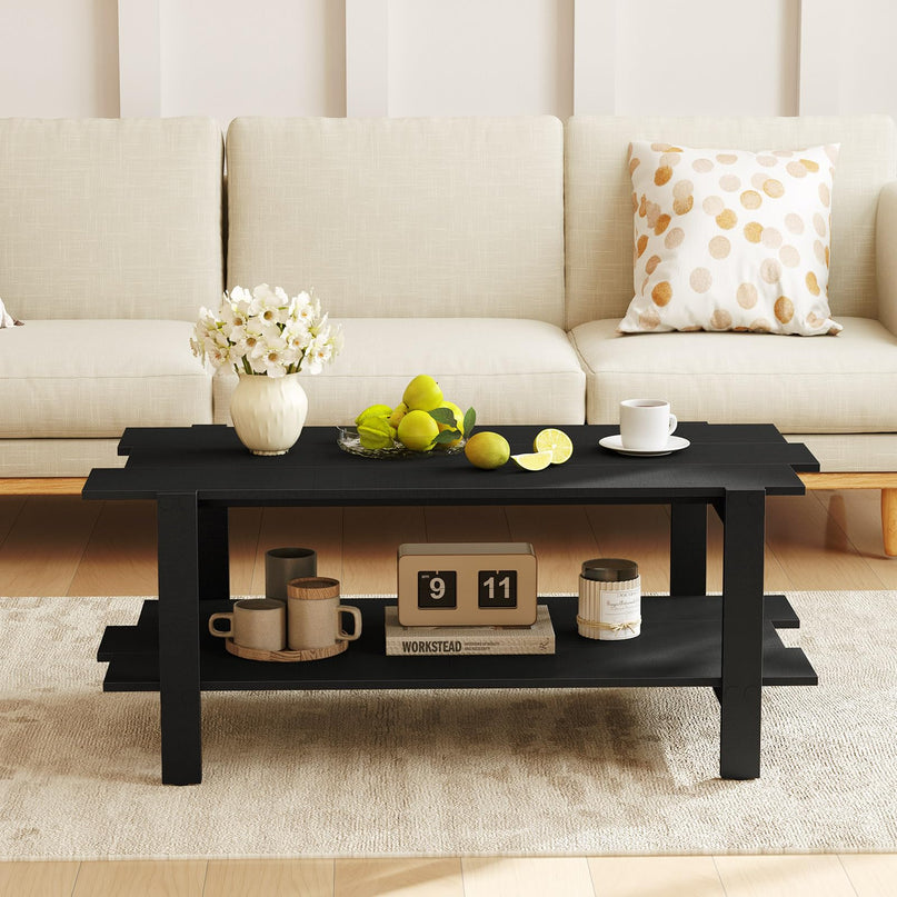 Giantex Modern Coffee Table with Slatted Design for Small Spaces