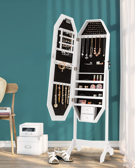 CHARMAID Jewelry Armoire with Full Length LED Mirror