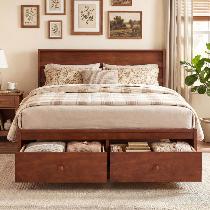 Cadre de lit Giantex pour lit double/simple avec tiroirs de rangement