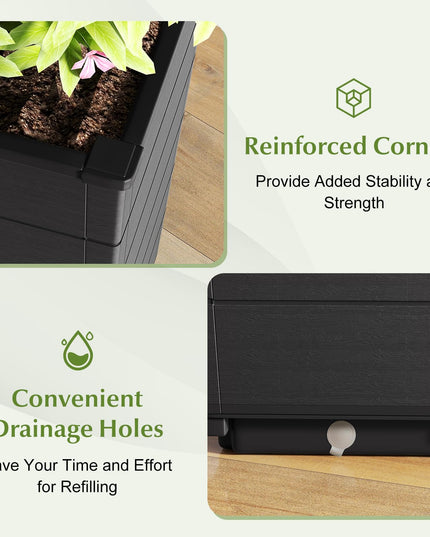 Giantex Set of 2 Outdoor Flower Pot, 23" Tall Planters with Drainage Hole, Self-Watering Tray