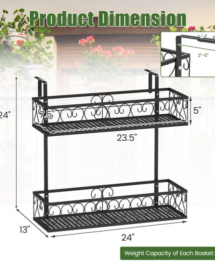 Giantex Balcoy Flower Pot Stand Rack w/ Adjustable Hooks & 2 Planter Baskets