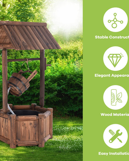 Giantex Wishing Well Water Fountain Rustic Wooden Outdoor Garden Decorative Fountain Backyard w/ Electric Pump