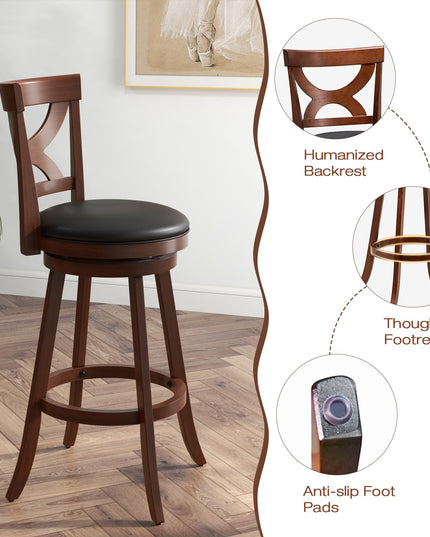 Giantex Bar Stools Set of 2, 30.5" Counter Height Bar Dining Chairs with Back & Footrest, Rubber Wood Frame