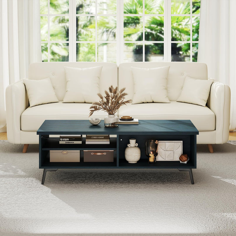 Giantex Mid Century Modern Coffee Table with Storage Shelves