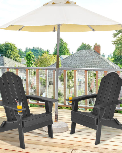 Adirondack Chair Outdoor Folding Chairs, Weather Resistant Patio Chair with Built-in Cup