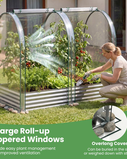 Giantex 6x3x1 FT Outdoor Galvanized Raised Garden Bed with Greenhouse Cover