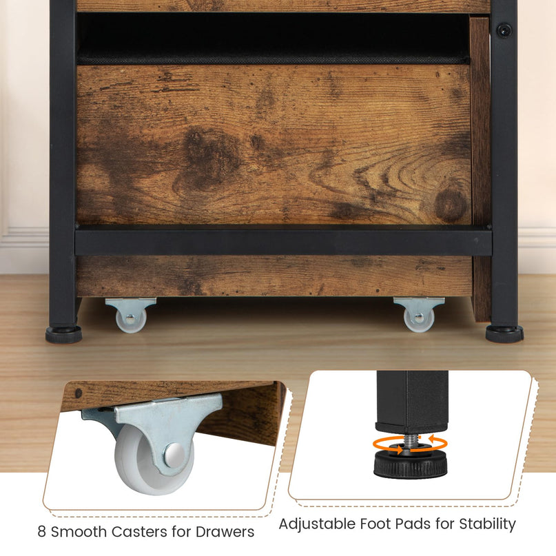 Giantex Storage Bench with Flip Top Storage Chest, 2 Rolling Drawers (Rustic Brown)