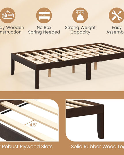 Giantex 14 Inch Twin Wood Platform Bed Frame, Minimalist Twin Bed Frame with Wooden Slats Support & Rubber Wood Legs