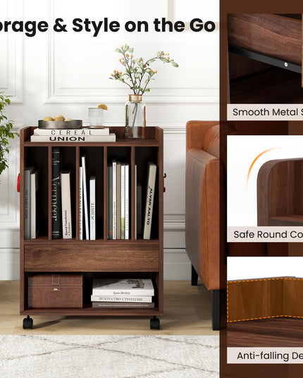 Giantex Record Player Stand, Rolling Turntable Stand with Drawer, Hook & Lockable Wheels