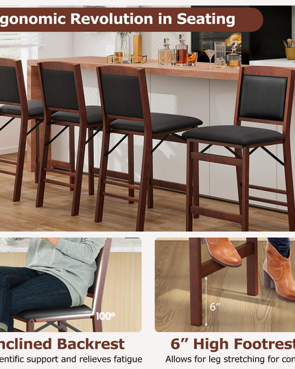 Giantex Folding Counter Height Bar Stools Set of 2/4, 24.5" Farmhouse Barstools w/Padded Back & Seat