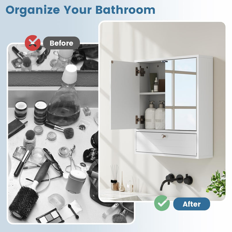 Giantex Medicine Cabinet, Bathroom Wall Mount Cabinet with Mirrored Door