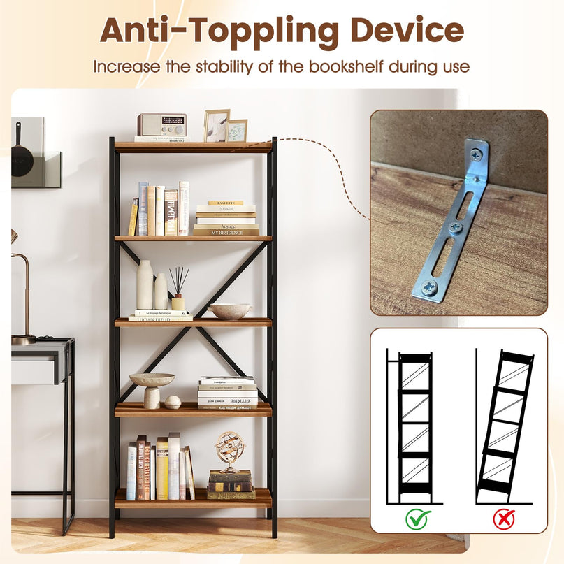 Giantex Industrial Bookcase with Heavy-Duty Metal Frame