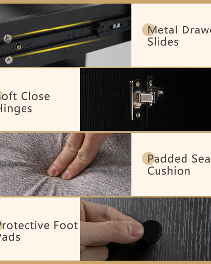 CHARMAID Vanity Desk with Charging Station and Storage Stool for Bedroom