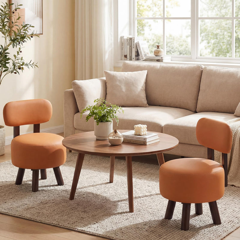 Giantex Small Footrest Stools Set of 2 Round Ottoman