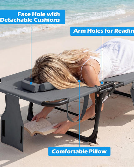 Chaise longue de plage pliante Giantex Face Down avec dossier réglable à 4 positions (1/2)