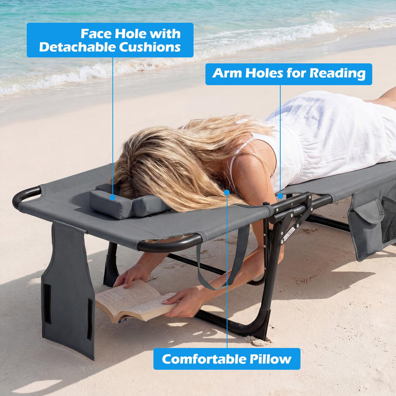 Giantex Face Down Folding Beach Lounge Chair w/ 4-Position Adjustable Backrest (1/2)