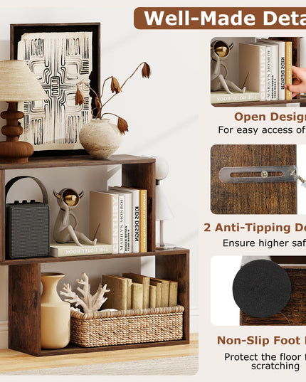 Giantex 3-Tier Bookshelf | Geometric Bookcase Side Table with Open Storage