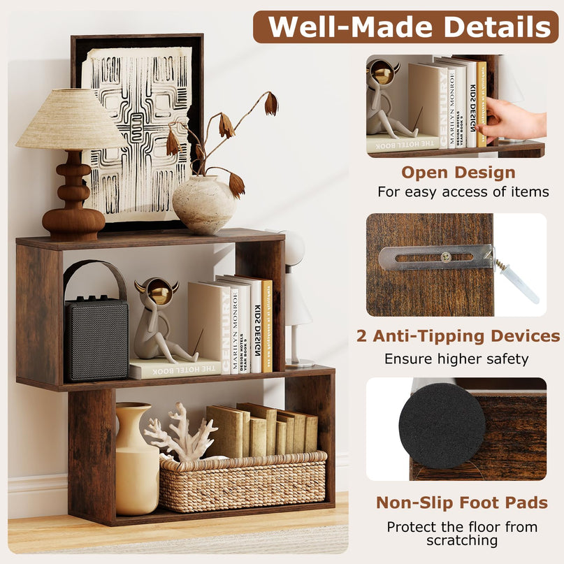 Giantex 3-Tier Bookshelf | Geometric Bookcase Side Table with Open Storage