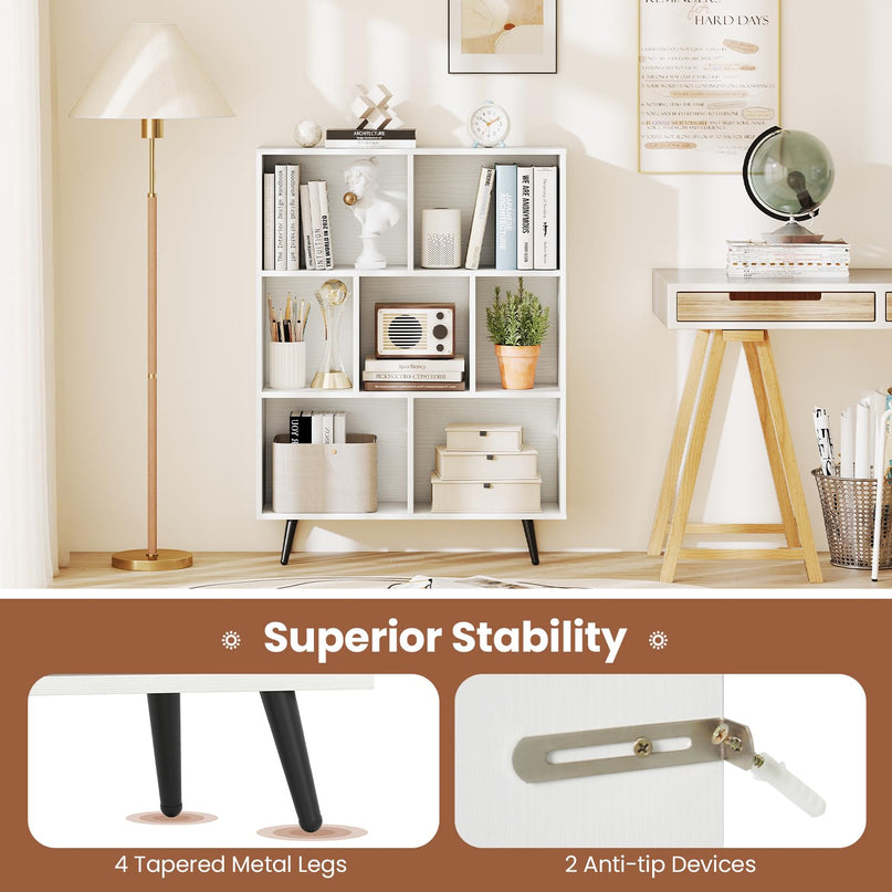 Giantex 7-Cube Bookcase 3-Tier Modern Bookshelf with 4 Metal Legs(31.5" x 9.5" x 42")