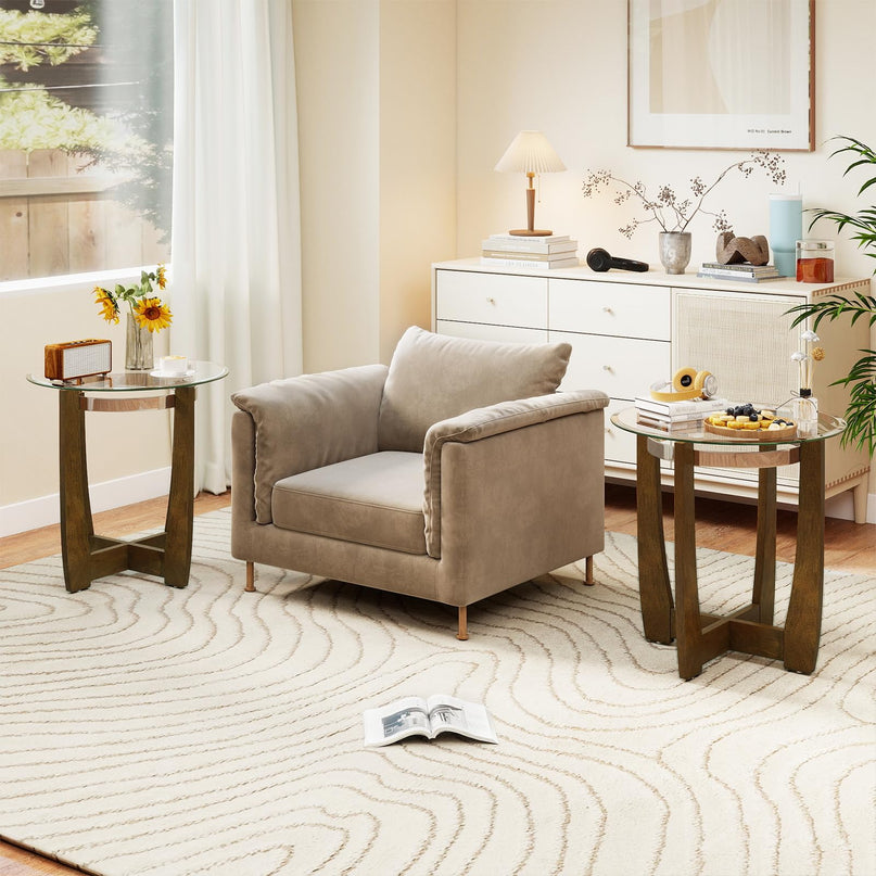 Giantex Round Glass End Table - 24’’ Side Table with Tempered Glass Top