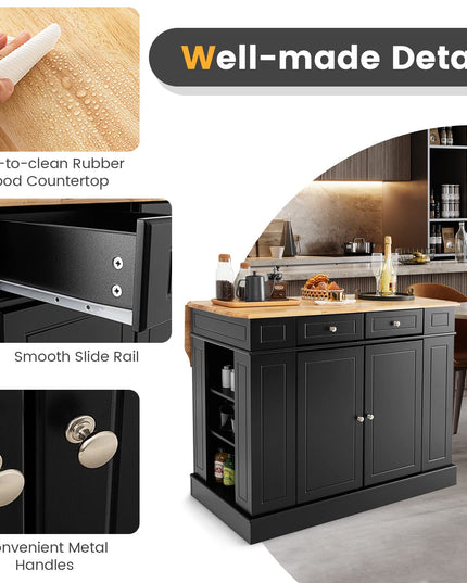 Giantex Kitchen Island with Drop Leaf, Rubber Wood Top, 2 Drawers, Storage Cabinets
