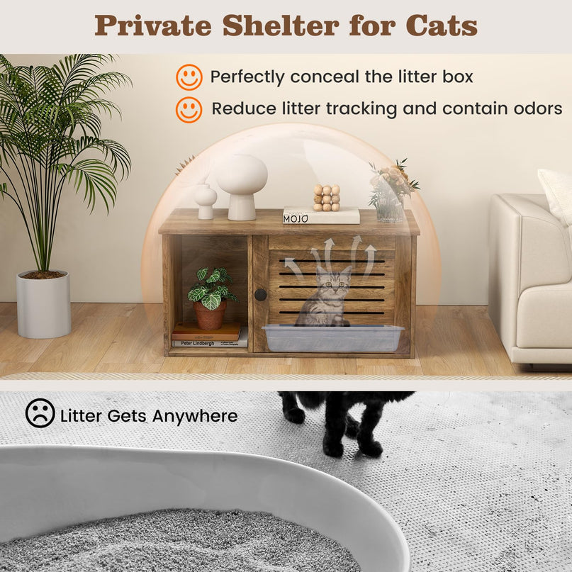 Giantex Cat Litter Box Enclosure - Litter Box Hidden Furniture with Louvered Door, Front Entry, Storage Cabinet