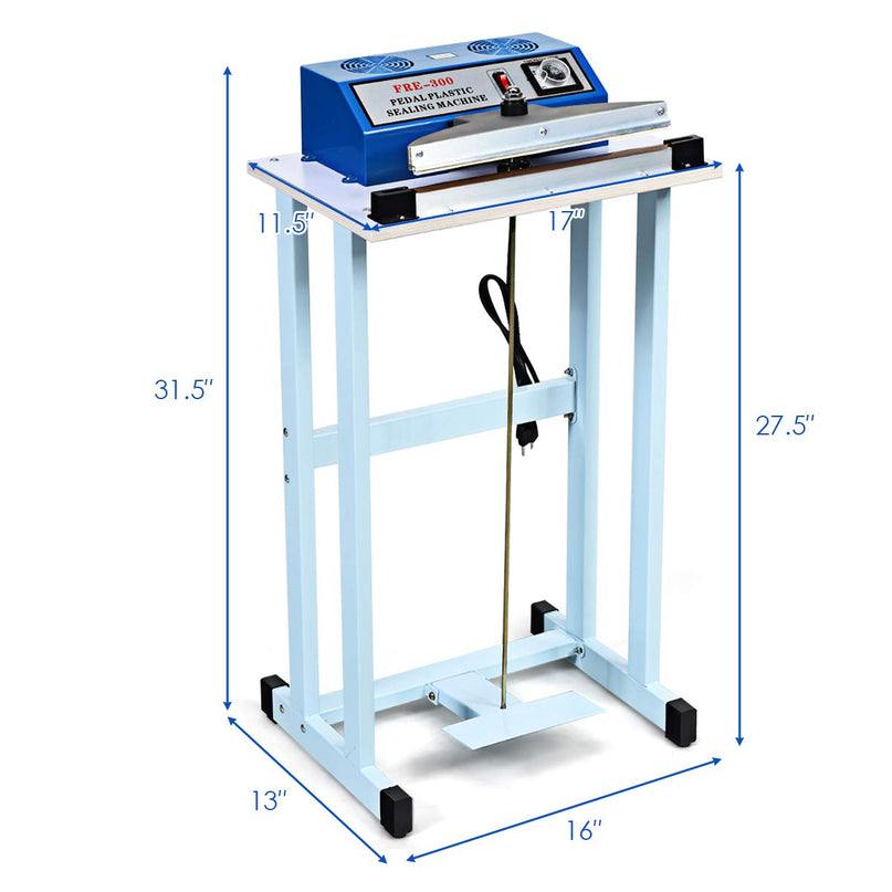 110V 12" Foot Pedal Impulse Sealer with Cutter, Heat Seal Closer Plastic Bag Sealing Machine