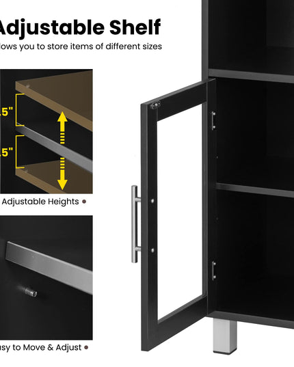 Tall Bathroom Cabinet, Home Bedroom Living Room Wood Linen Storage Cabinet Free Standing