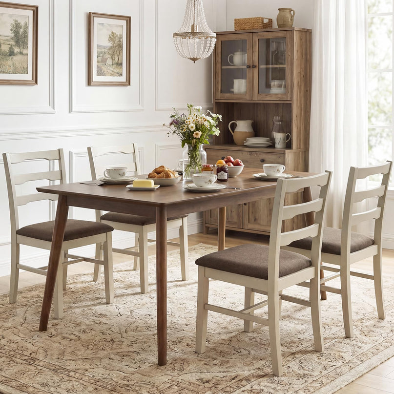 Giantex Wood Dining Chairs Set of 2/4 | Farmhouse Upholstered Kitchen Chairs with Ladder Back Design