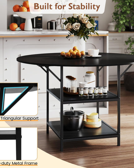 Giantex Table de Salle à Manger Ronde 47" pour 4-6 Personnes avec 2 Étagères de Rangement Ouvertes
