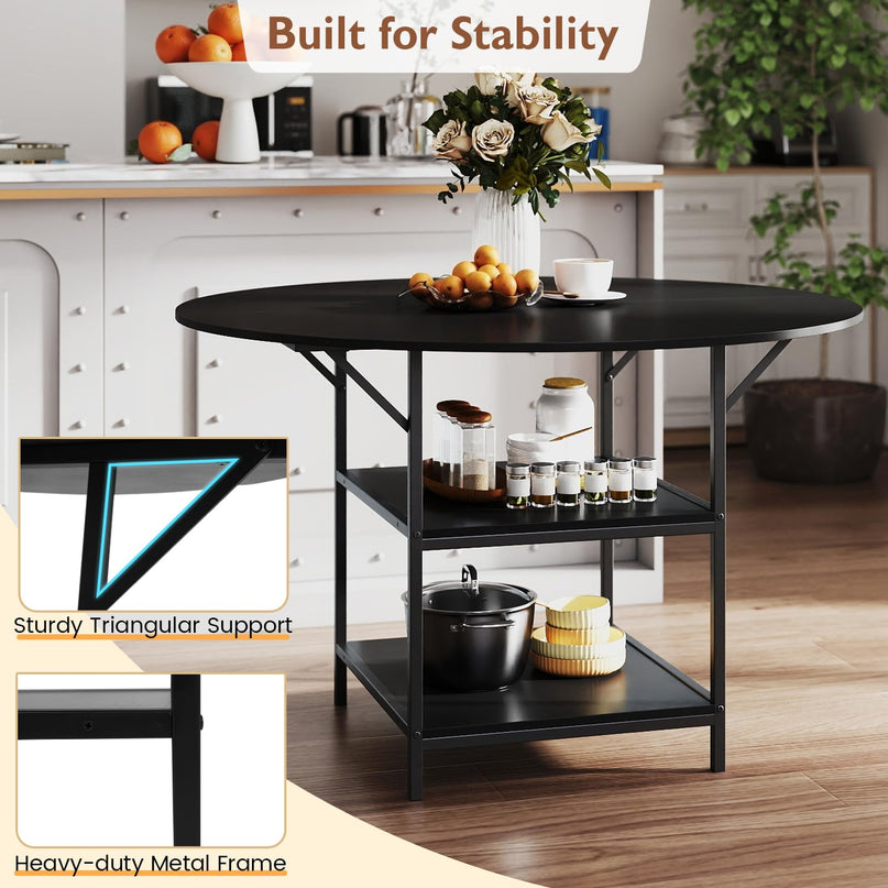 Giantex Table de Salle à Manger Ronde 47" pour 4-6 Personnes avec 2 Étagères de Rangement Ouvertes