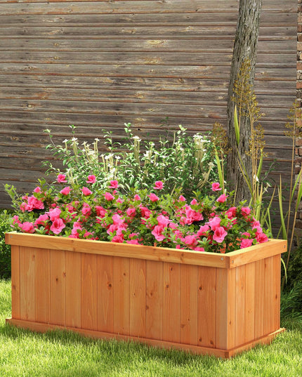 Giantex 31”x14”x12” Wooden Elevated Planter Box with 4 Drainage Holes & Detachable Bottom Panels