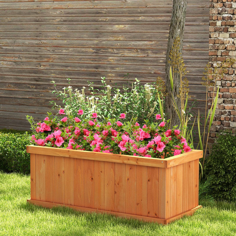 Giantex 31”x14”x12” Wooden Elevated Planter Box with 4 Drainage Holes & Detachable Bottom Panels