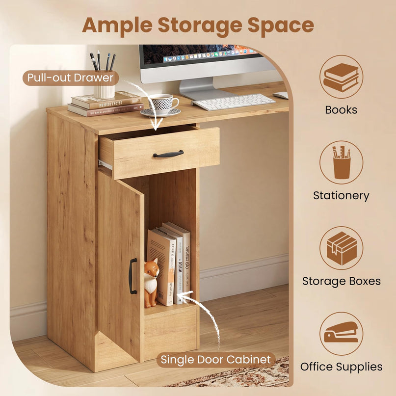 GIANTEX L-Shaped Computer Desk with Reversible Drawer & Cabinet