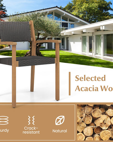 Giantex Stackable Outdoor Wicker Dining Chair Set, Rattan Armchairs w/Acacia Wood Frame