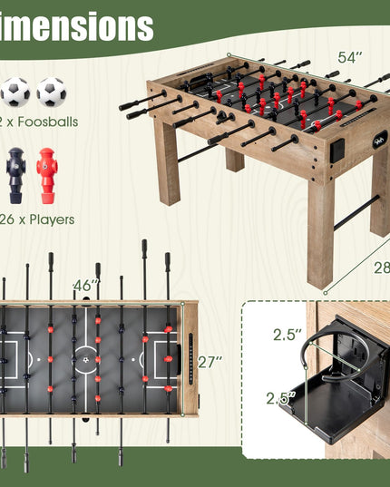 Giantex 54" Foosball Table Adult Size, Full Size Arcade Soccer Table Game w/2 Balls & 2 Cup Holders