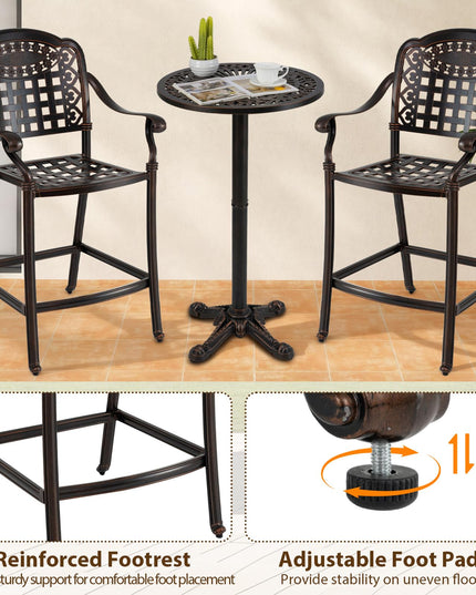 Giantex Lot de 2/4 tabourets de bar d'extérieur 65 cm Chaise de bar en aluminium moulé hauteur comptoir