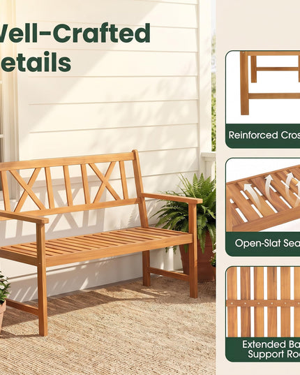 GIANTEX 2-Person Outdoor Acacia Wood Loveseat Bench