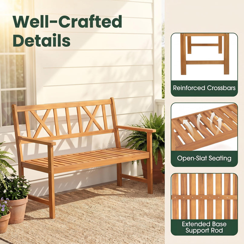 GIANTEX 2-Person Outdoor Acacia Wood Loveseat Bench