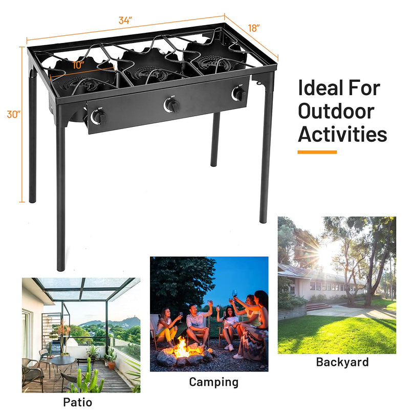 Giantex 225,000 BTU Outdoor Triple Burner Stove, High Pressure 3 Burner Stand Max
