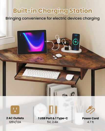 Giantex Small Corner Desk with Charging Station